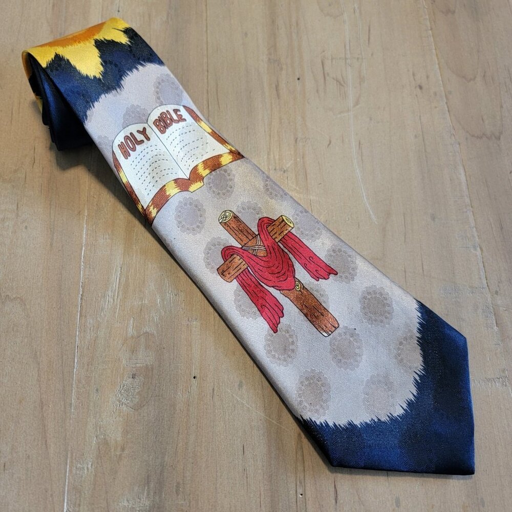 Vintage Dino‎ Romaro Handmade Religious Holy Bible Church Tie ~ Polyester